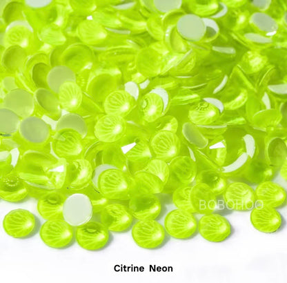 Neon Citrine Glass Flatback Round Rhinestone 12 Cut Facet