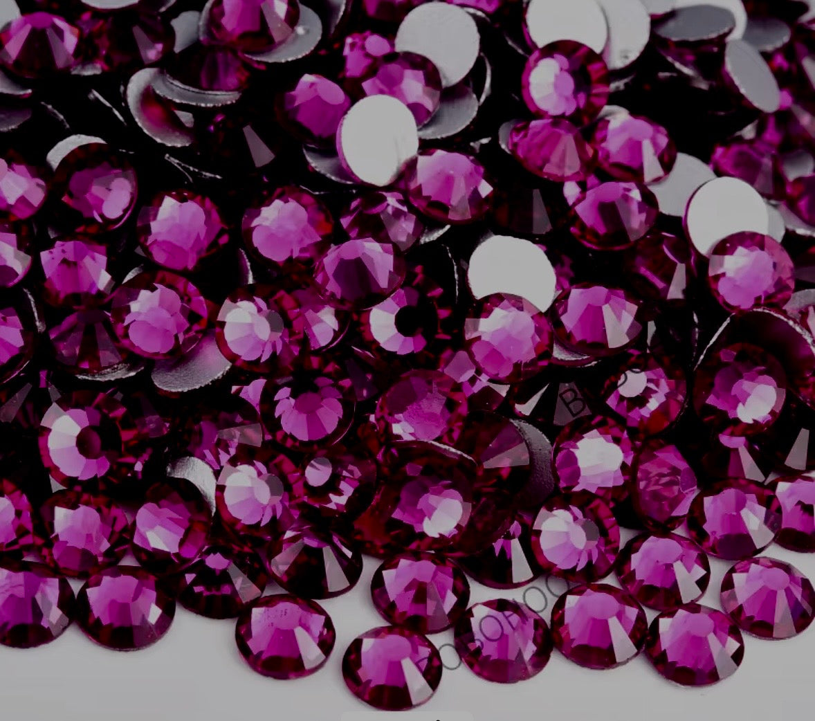 Fuchsia Glass Flatback Round Rhinestone 12 Cut Facet