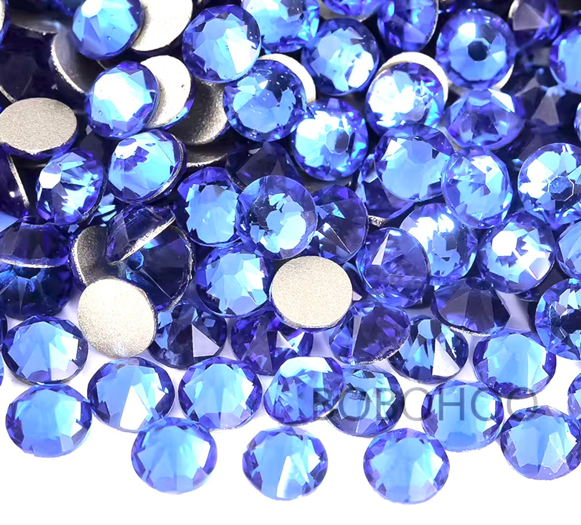 Lt. Sapphire Glass Flatback Round Rhinestone 16 Cut Facet