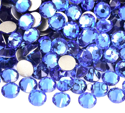 Lt. Sapphire Glass Flatback Round Rhinestone 16 Cut Facet