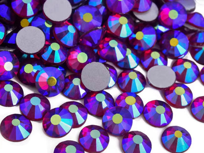 Dark Siam AB Glass Flatback Round Rhinestone 12 Cut Facet