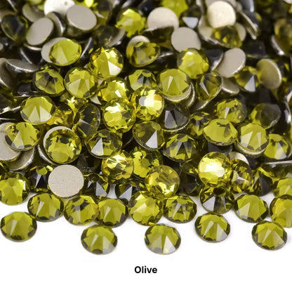 Olive Glass Flatback Round Rhinestone 16 Cut Facet