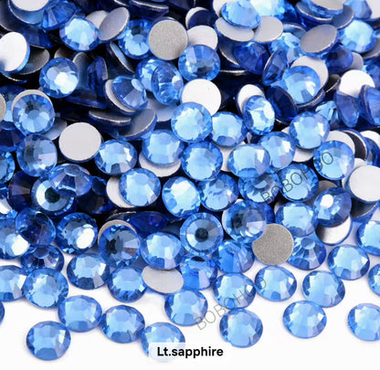 Lt. Sapphire Glass Flatback Round Rhinestone 12 Cut Facet