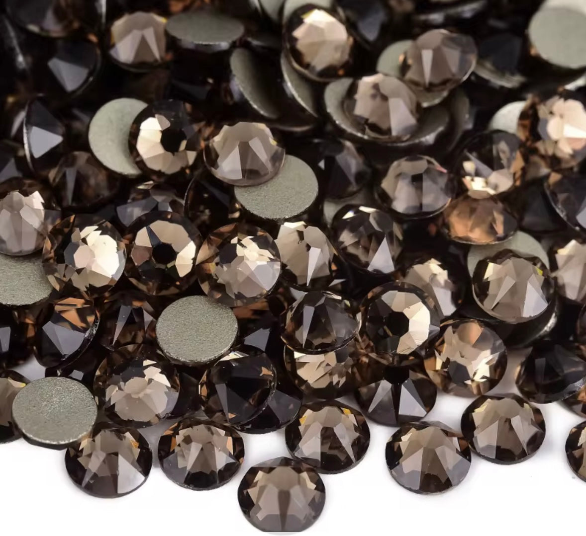 Smoked Topaz Glass Flatback Round Rhinestone 16 Cut Facet