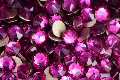 Fuchsia Glass Flatback Round Rhinestone 16 Cut Facet