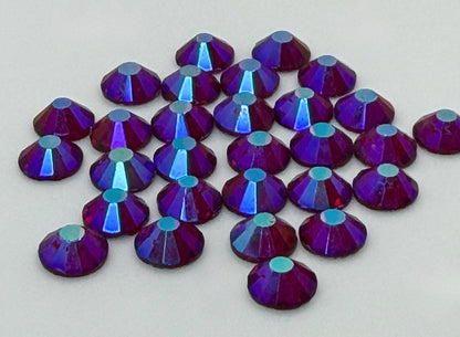 Dark Siam AB Glass Flatback Round Rhinestone 12 Cut Facet