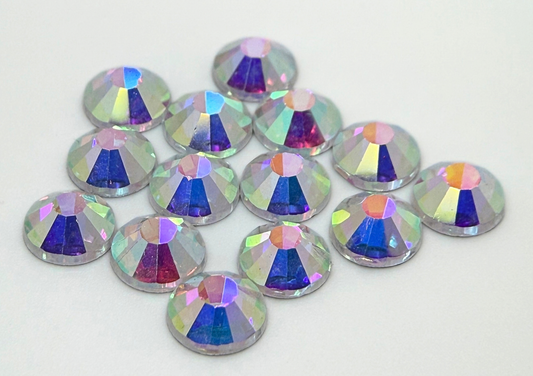 Crystal AB Glass Flatback Round Rhinestone 12 Cut Facet
