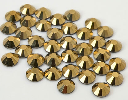 Mine Gold Glass Flatback Round Rhinestone 12 Cut Facet