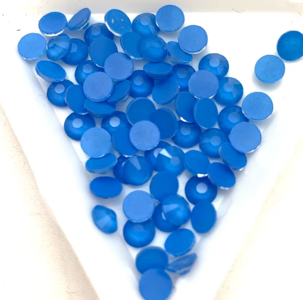 Neon Blue Glass Flatback Round Rhinestone 12 Cut Facet