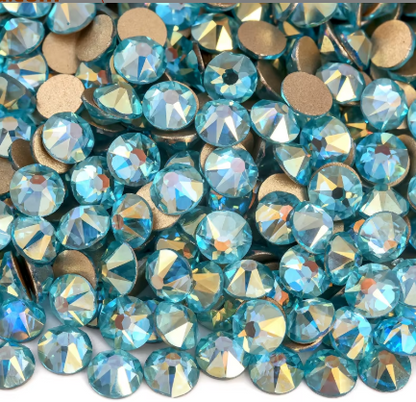 Aquamarine AB Flatback Round Rhinestone 16 Cut Facet