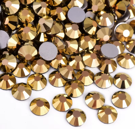 Mine Gold Glass Flatback Round Rhinestone 12 Cut Facet