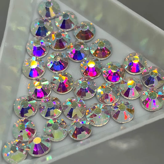 Crystal AB Glass Flatback Round Rhinestone 12 Cut Facet