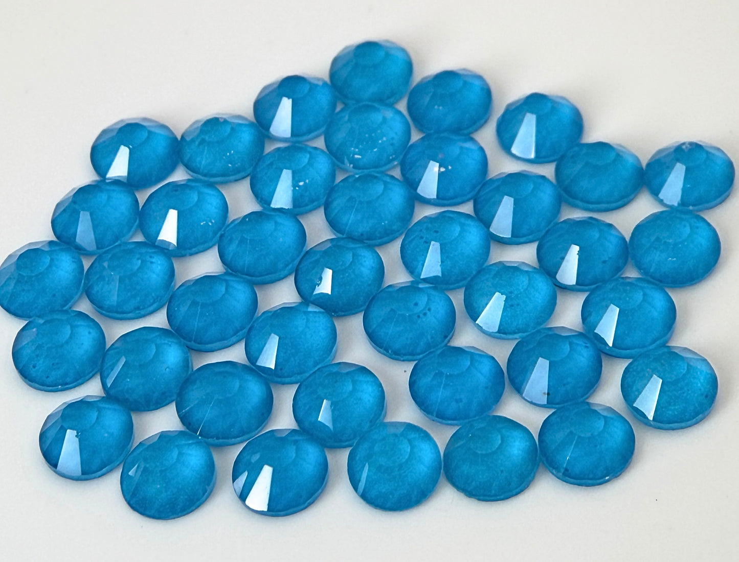 Neon Blue Glass Flatback Round Rhinestone 12 Cut Facet