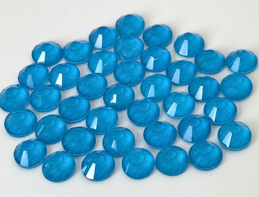 Neon Blue Glass Flatback Round Rhinestone 12 Cut Facet