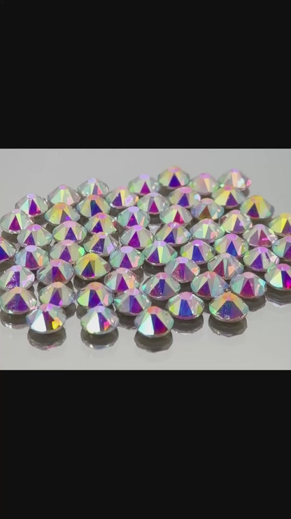 Crystal AB Glass Flatback Round Rhinestone 16 Cut Facet
