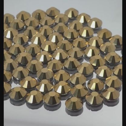 Mine Gold Glass Flatback Round Rhinestone 12 Cut Facet
