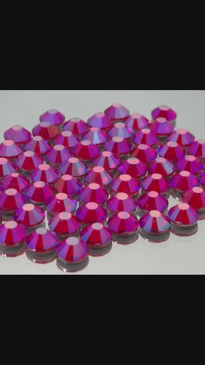 Light Siam AB Glass Flatback Round Rhinestone 12 Cut Facet