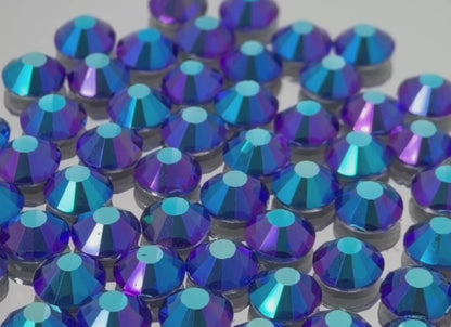 Sapphire AB Glass Flatback Round Rhinestone 12 Cut Facet