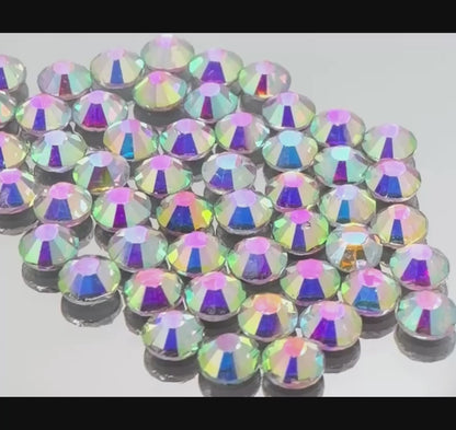 Crystal AB Glass Flatback Round Rhinestone 12 Cut Facet