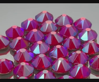 Siam AB Glass Flatback Round Rhinestone 16 Cut Facet