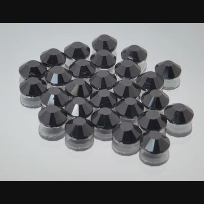 Jet Black Glass Flatback Round Rhinestone 12 Cut Facet